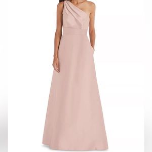 ALFRED SUNG One Shoulder Gown Women's 16 Toasted Sugar  Pink Pleated Waist Panel